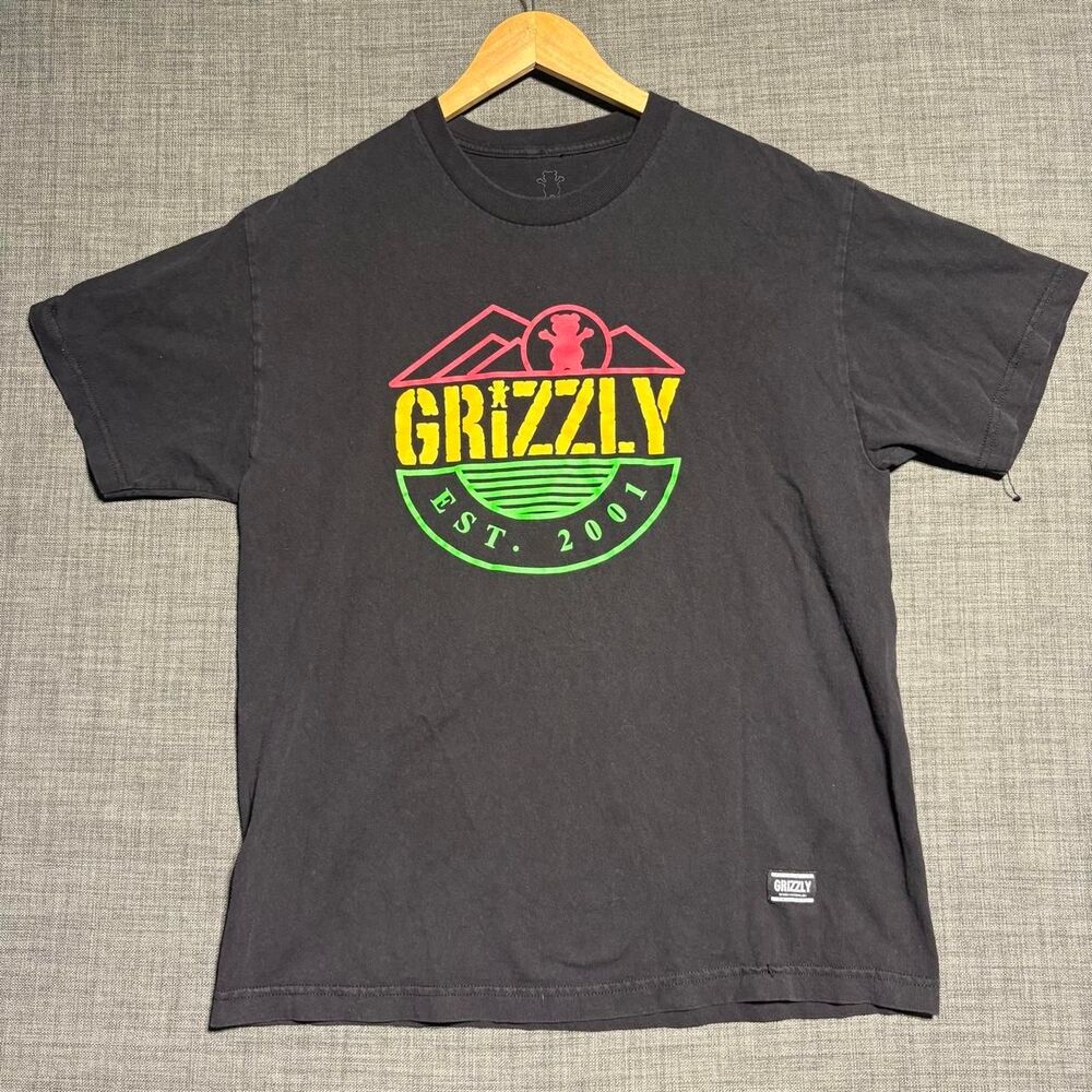Mens Y2K style 2000s Grizzly Skateboards black cotton t-shirt size L